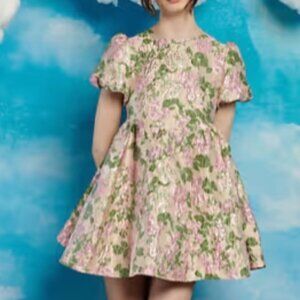 NWT Sister Jane Puff Sleeve Metallic Mini Dress Floral M Plus